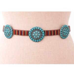 Turquoise Concho statement belt womens size XL multi-colored western